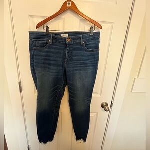 LOFT Dark Wash Skinny Jeans with distressed hem